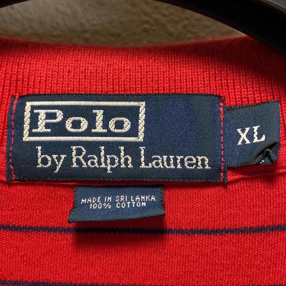 Polo by Ralph Lauren Men Red and Blue Striped Polo Shirt Size XL
